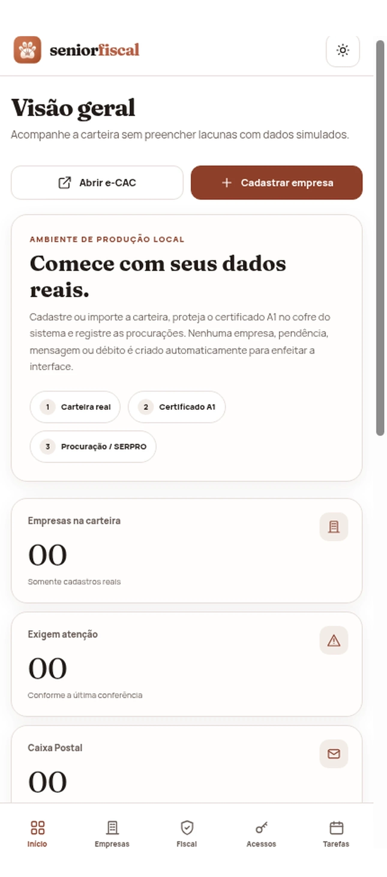 Visão geral do Senior Fiscal no iPhone